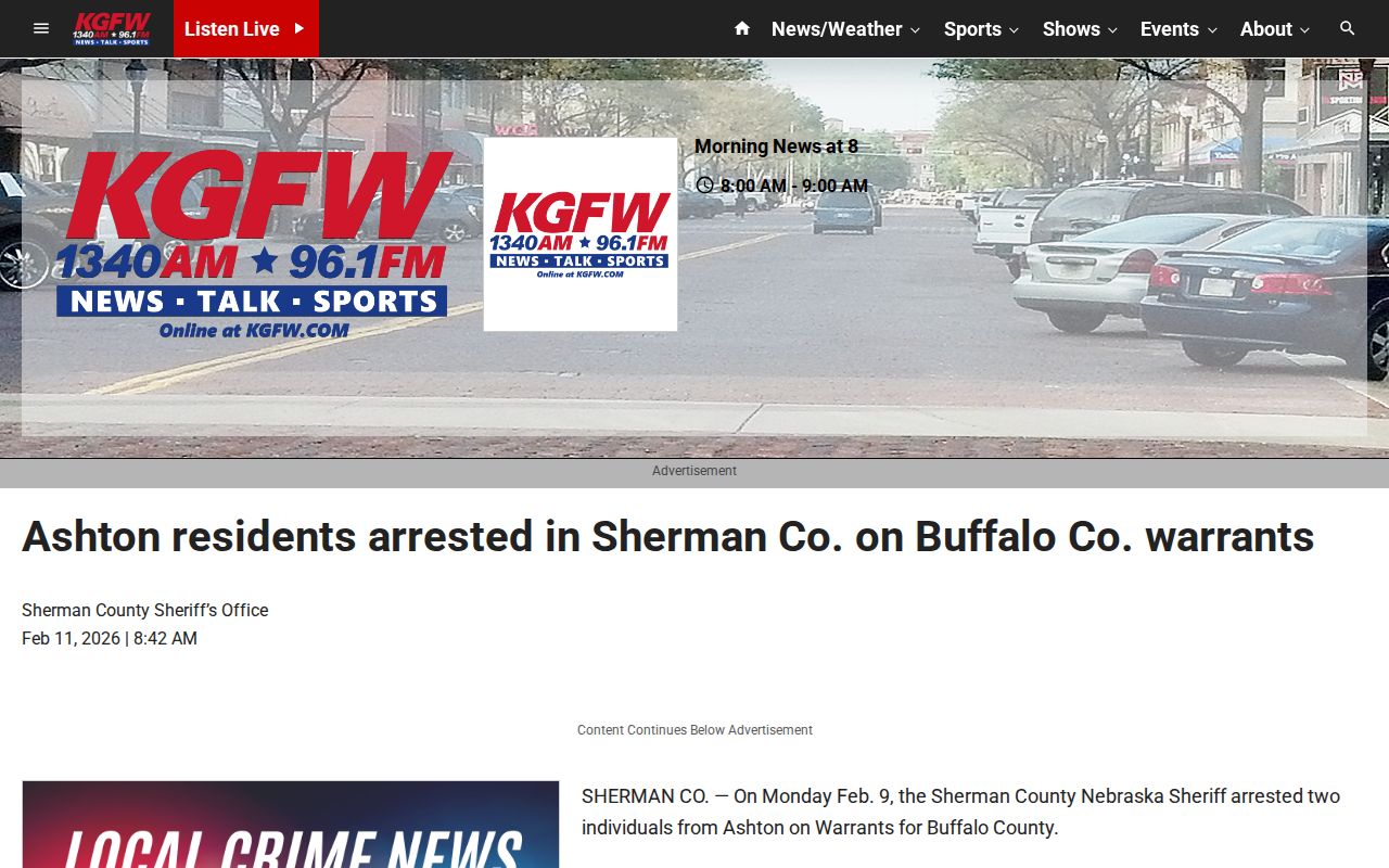Ashton, Sherman County warrant arrest record news report