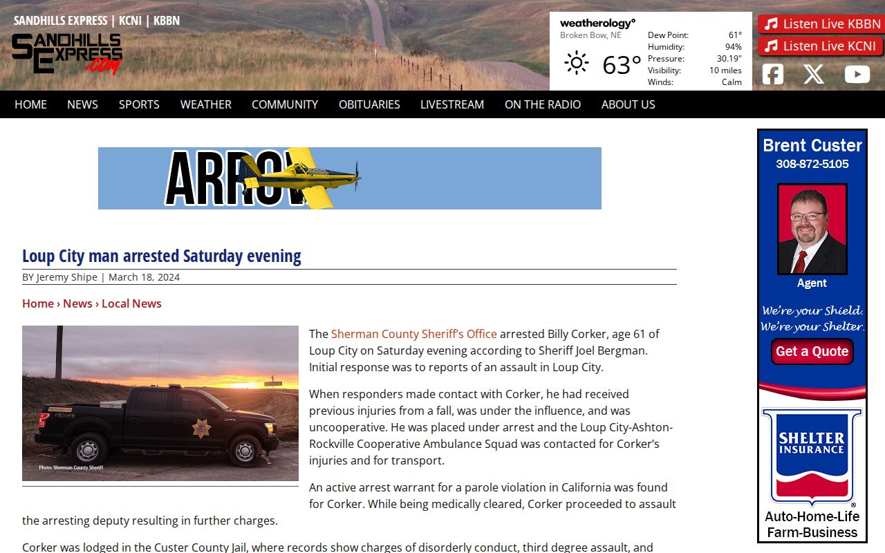 Loup City, Sherman County arrest record news report